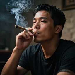 a photo of xqc smoking a cigarrette