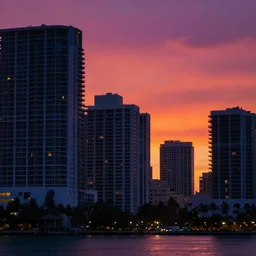 miami 8 0 s background by simon stalenhag, sunset, sharp focus, vivid color, dark lighting
