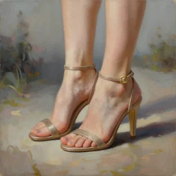 high detail but easy to watch peaceful painting of a woman's feet in high heeled sandals made by Stable Diffusion AI