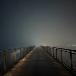 an endless liminal bridge, fog, mid night, 4k