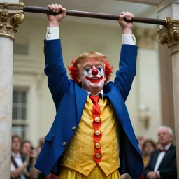 donald trump as a clown being hanged for treason, 4 k, cinematic, hyperrealism,