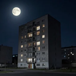 a single apartment building in a moonlit night in the style of peter mohrbacher and jacek yerka