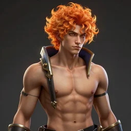 cyberpunk portrait of a curly orange hair man as a champion from league of legends, au naturel, hyper detailed, digital art, trending in artstation, cinematic lighting, studio quality, smooth render, unreal engine 5 rendered, octane rendered, art style by pixar dreamworks warner bros disney riot games and arcane.