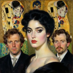 portrait woman with black hair by alexander mcqueen, by roberto ferri, by tom bagshaw, by j. c. leyendecker and klimt, by austin osman spare, highly detailed oil painting, very intricate, cinematic lighting, award - winning, american romanticism, artstation, cgsociety, official art, octane