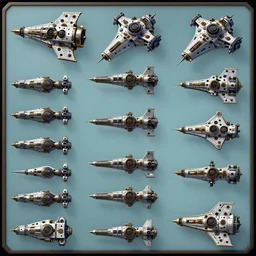 above view sprites of a space ship, highly detailed game asset sheet