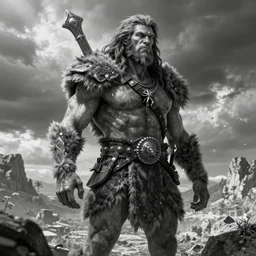 black and white dnd illustration of a caveman