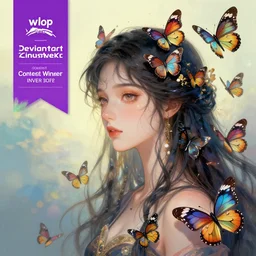 a artificial intelligence amongst bunch of butterflies, digital art by wlop, deviantart contest winner, fantasy art, digital illustration, digital painting, photoillustration