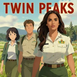 Twin Peaks poster artwork by Michael Whelan and Tomer Hanuka, Karol Bak, Rendering of Salma Hayek park ranger uniform, from scene from Twin Peaks, full of details, by Makoto Shinkai and thomas kinkade, Matte painting, trending on artstation and unreal engine