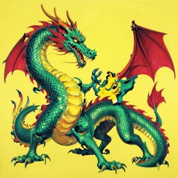 a dragon, playing with another dragon, by andy warhol