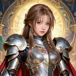 studio portrait of lawful good colorful female holy divine mech paladin as absurdly beautiful, elegant, young cute gravure idol, ultrafine hyperrealistic detailed face illustration by kim jung gi, irakli nadar, intricate linework, sharp focus, bright colors, matte, final fantasy, unreal engine highly rendered, global illumination, radiant light, intricate environment