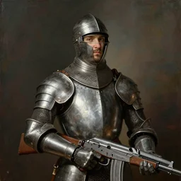 portrait of a knight, holding an ak, by nikolay makovsky.