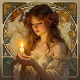 girl in love, candle light, highly detailed, digital painting, cgsociety , concept art, sharp focus, illustration, art by artgerm and greg rutkowski and alphonse mucha