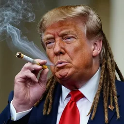 donald trump with dreadlocks, smoking a joint