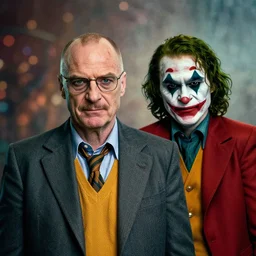 portrait of saul goodman and walter white as the joker, absurdist bokeh studio lightning
