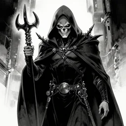 grim reaper comic book artstyle, grayscale, by mark riddick