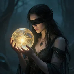 a blind enchantress pondering her orb. By Jayison Devadas. Anna Podeworna