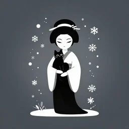 full body icon stylized minimalist an asian girl with geisha makeup holding a cute black cat surrounded by snowflakes, loftis, cory behance hd by jesper ejsing and zdzisław beksinski and norman rockwell and greg rutkowski weta studio, and lucasfilm - c 1 0