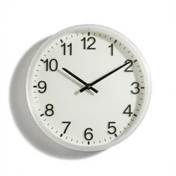 translucent wall clock, commercial catalog photo, isolated on a pure white background, centered, entire object in frame, sharp focus, soft studio lighting