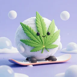 a portrait of a mochi snowball - cannabis cute friendly leaf character snowboarding in a gelatinous environment 3 d rendered in octane, by eyvind earle artgerm