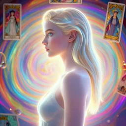 side portrait, imogen poots paladin, gloomhaven, soft, smooth, luminescent, art nouveau tarot, backlit glow, colorful swirly ripples, vogue, gaudy colors, aesthetic octane render, unreal engine, 8 k, by greg rutkowski, jesper ejsing, rhads, ilya kuvshinov, cushart krenz