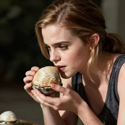 emma watson tasting a clam shell