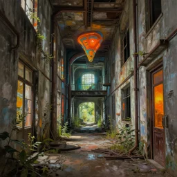 a beautiful hyperdetailed painting of building urbex city nature industrial architecture abandoned hallway by rafael aranda, thermal vision extraterrestial, archdaily, wallpaper, highly detailed, trending on artstation.