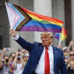 donald trump holding up a gay pride flag