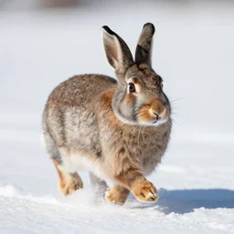 a rabbit running in the snow, close up