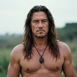 photoshoot of a maori russel crowe, 5 0 mm, soft focus