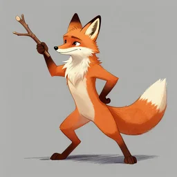 a drawing of a fox holding a stick, concept art by don bluth, tumblr contest winner, furry art, concept art, official art, dynamic pose