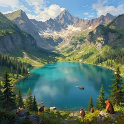 mountain lakes, digital art, magic fantasy, matte painting, vibrant colors, highly detailed, trending on artstation, andreas rocha, sylvain sarrailh, darek zabrocki, finnian macmanus, dylan cole, liang mark, albert bierstadt, sung choi, peter mohrbacher, greg rutkowski