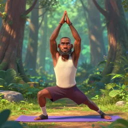 lebron james doing yoga in the forest, still from a pixar movie, high quality 3 d render, movie, pixar, renderman, 4 k, artstation
