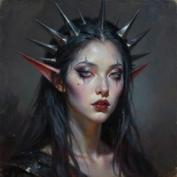 a beautiful woman with face spikes, painted by artgerm and tom bagshaw, fantasy art, dramatic lighting, highly detailed oil painting