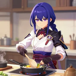raiden shogun cooking, a very rare sight