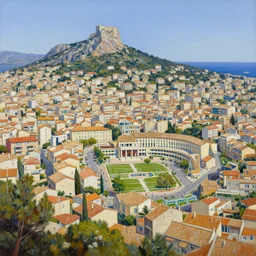 stunning landscape of local district high school in marseille, intricate details, digital art by rob gonsalves, oil on canvas by ivan shishkin