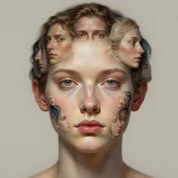 a human face completely covered with other human faces, fantasy, intricate, elegant, highly detailed, lifelike, photorealistic, digital painting, artstation, illustration, concept art, smooth, sharp focus, trending on byron's - muse, by greg rutkowski and peter mohrbacher and greg staples