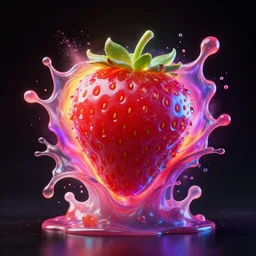 jelly rococo gel strawberry bursting plasma and colorful auras, liquid, drippy, splashing, scifi 3 d paint spray by beeple, rob gonsalves, jeff koons, jacek yerka, m. c. escher