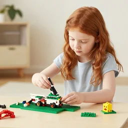 my little redhead daughter playing with knex