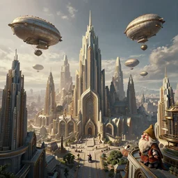 dwarven artdeco metropolis with steampunk airships in the sky, insanely detailed. instagram photo, kodak portra. by wlop, ilya kuvshinov, krenz cushart, greg rutkowski, pixiv. zbrush sculpt, octane, maya, houdini, vfx. huge cityscape. cinematic dramatic atmosphere, sharp focus, volumetric lighting.