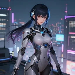 anime visual of portrait futuristic cyber warrior girl, in future cyberpunk tokyo rooftop, ssci - fi, fantasy, intricate, very very beautiful, elegant, neon light, highly detailed, digital painting, artstation, concept art, smooth, sharp focus, illustration, art by wlop and tian zi and artgerm