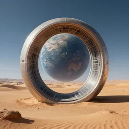 intergalactic stargate portal on a planet with a desert in the background