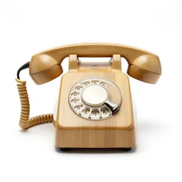 bamboo rotary phone, 8k product photo, isolated on a pure white background, centered, entire object in frame, sharp focus, soft studio lighting