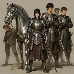 portrait of one full body girl medieval chines armor and one metal horse poses by gaston bussiere, anna nikonova aka newmilky, greg rutkowski, yoji shinkawa, yoshitaka amano, tsutomu niehi, moebius, donato giancola, geoffroy thoorens, concept art, trending on artstation, featured on pixiv, cinematic composition, 8 k