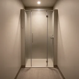 carpeted public bathroom shower with saturation, liminal space, award - winning photograph