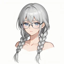 advanced digital anime character design sketch, Girl with long braided silver hair and spectacle glasses wearing a black high school outfit and red skirt, drawn by Sakimimichan ,WLOP and Artgerm