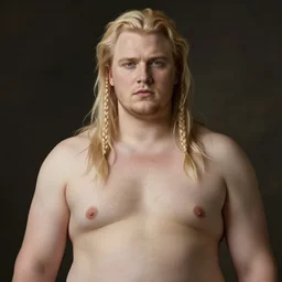 portrait of a young androgynous thicc Henry Cavill with long blond hair and side braids by peter Paul rubens and Norman Rockwell, big beefy chunky strong fat build, very very very very pale white skin platinum blond hair