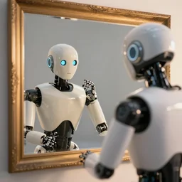 robot looking at a mirror, award winning photography