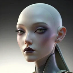 first contact facial portrait, female humanoid sci - fi mantis, retro - futuristic, evil, blink, high details, by vincent di fate, artgerm julie bell beeple, 9 0 s, 3 d, matte, smooth gradients, volumetric lightning, light from below, high contrast, duo tone, depth of field
