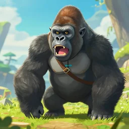 an in game footage of a gorilla from the legend of zelda breath of the wild, breath of the wild art style.