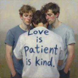 love is patient love is kind, photorealistic oil painting by charlie bowater and mark blooms, wlop ; trending on artstation